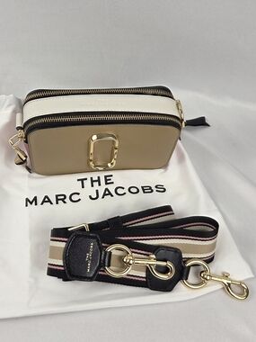 Marc Jacobs Snapshot Crossbody Pink Ivory Beige Black Gold Strap + Dust Bag